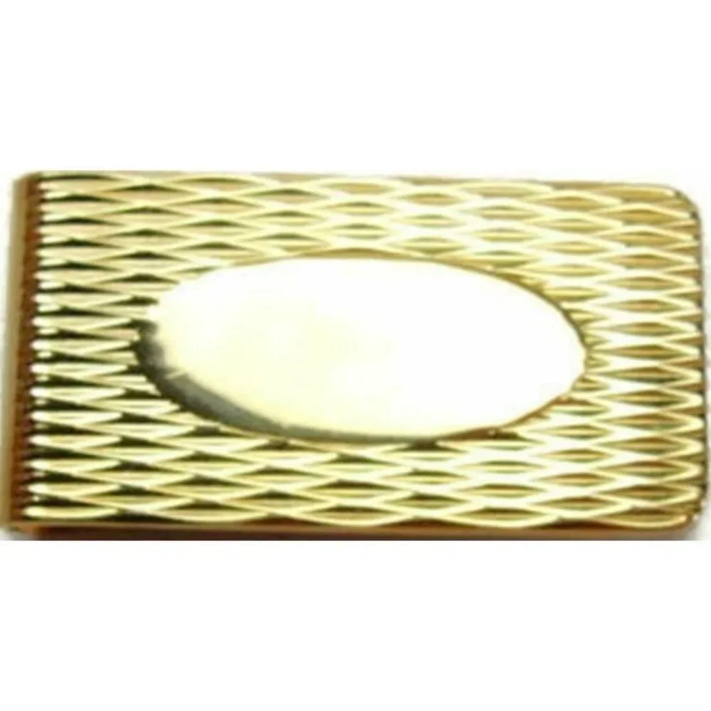 Vtg Money Clip Colibri Ribbed Engravable Wallet Credit Card Cash ID Holder GoldT